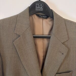 Jos A Bank "Gordon" 100% Wool Blazer 38 Reg Brown Tan Check